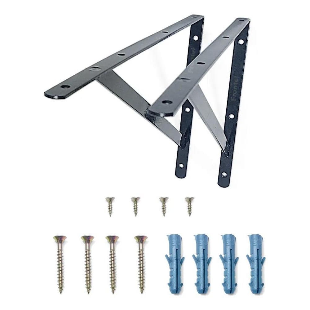 2X Mão Francesa 40Cm Acompanha Kit De Parafuso E Bucha Preta