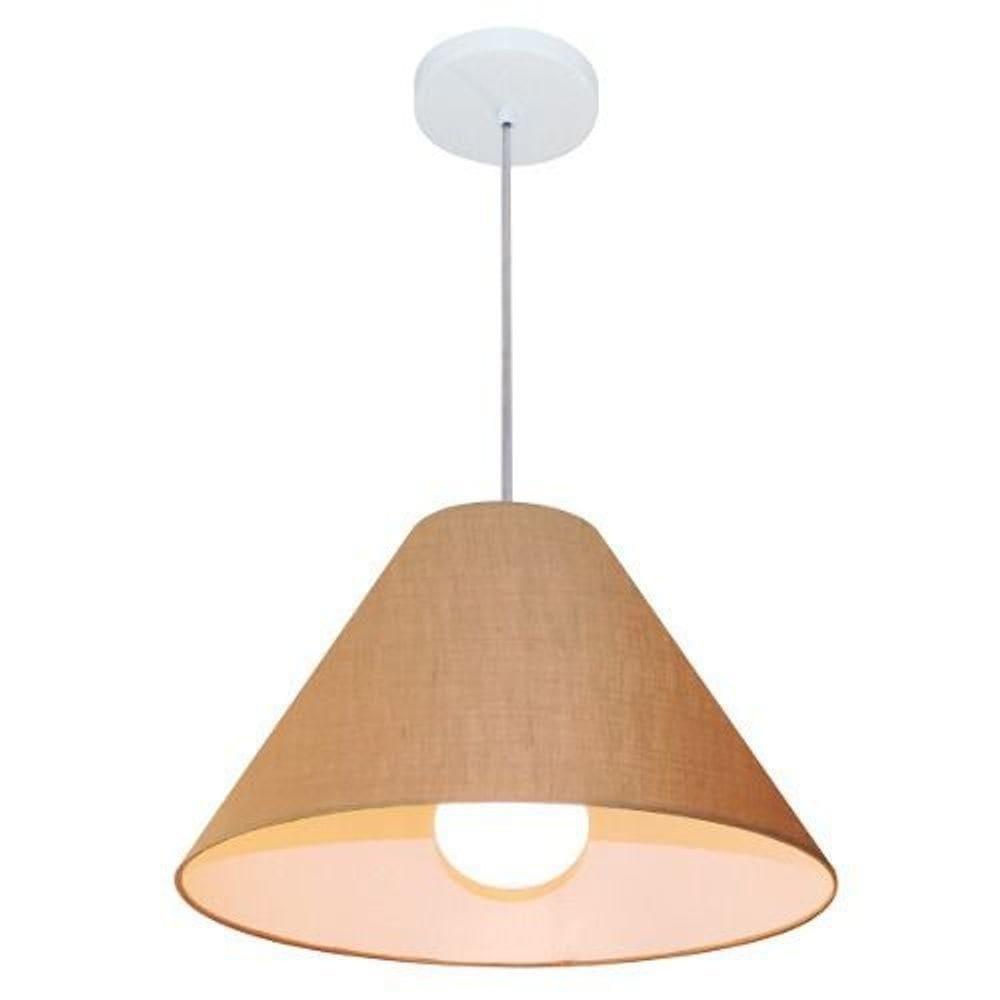 Lustre Pendente Cone Vivare Md-4078 Cúpula Em Tecido 25/40x15cm - Bivolt Palha 127/220v