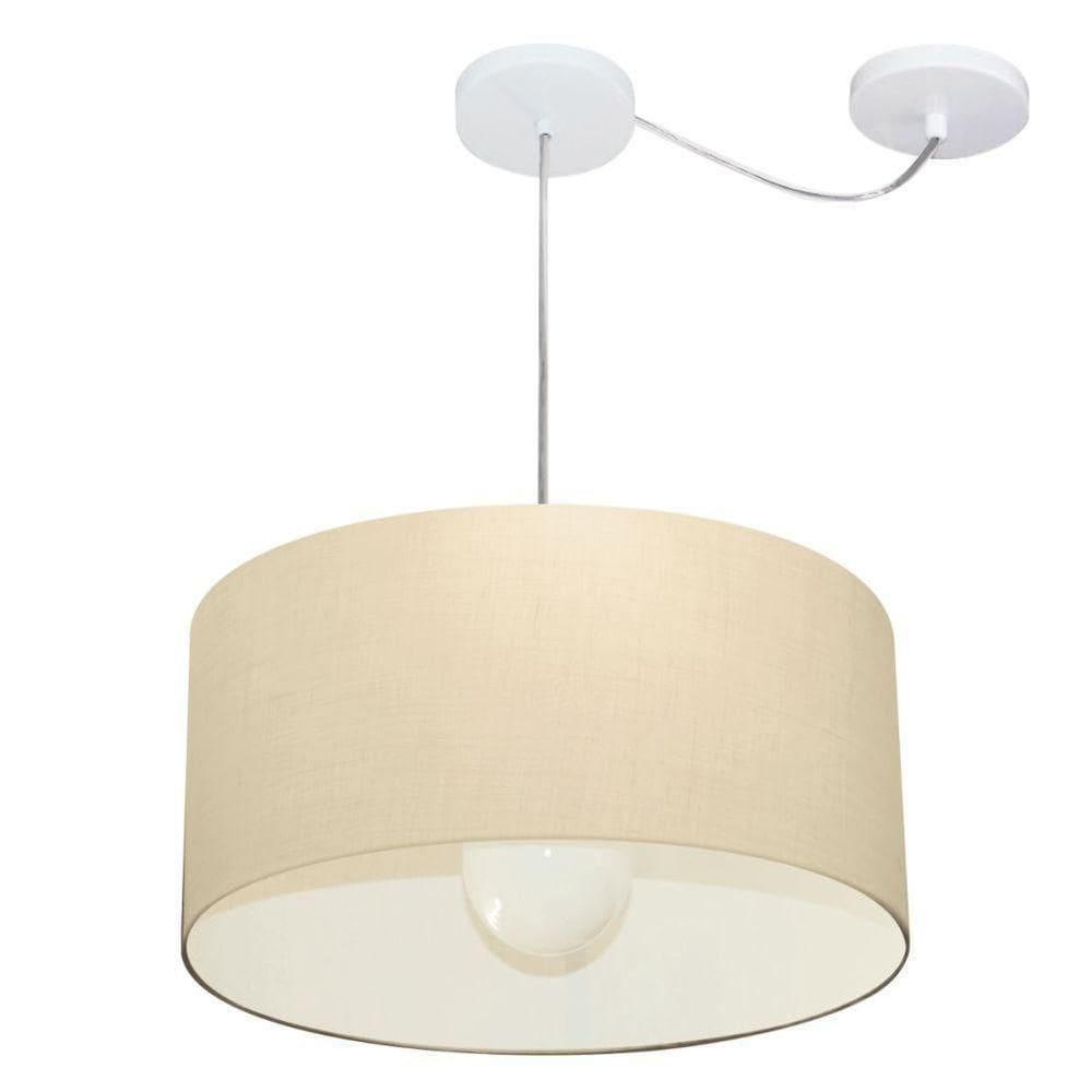 Lustre Pendente Cilíndrico Com Desvio De Centro Vivare Md-4228 Cúpula Em Tecido 45x25cm - Bivolt Algodão-crú 127/220v