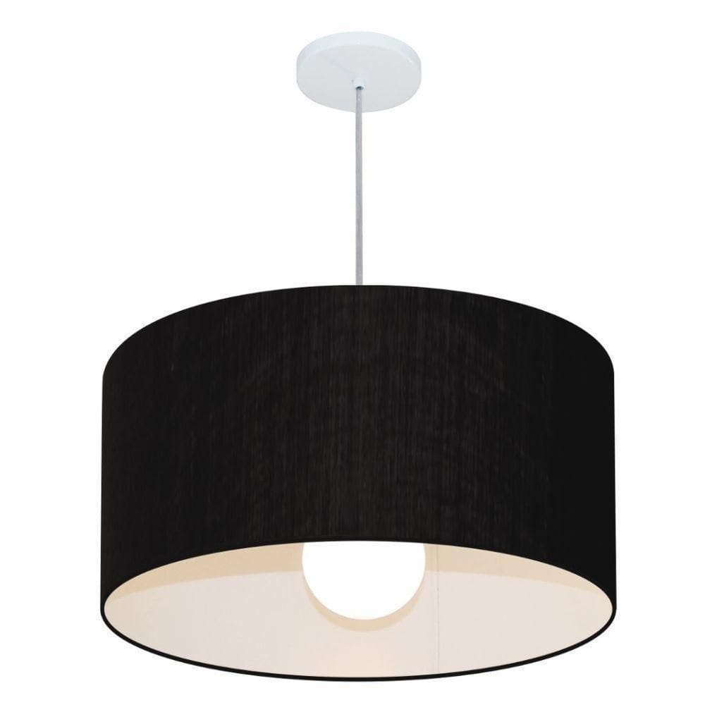 Lustre Pendente Cilíndrico Vivare Md-4208 Cúpula Em Tecido 55x30cm - Bivolt Preto 127/220v