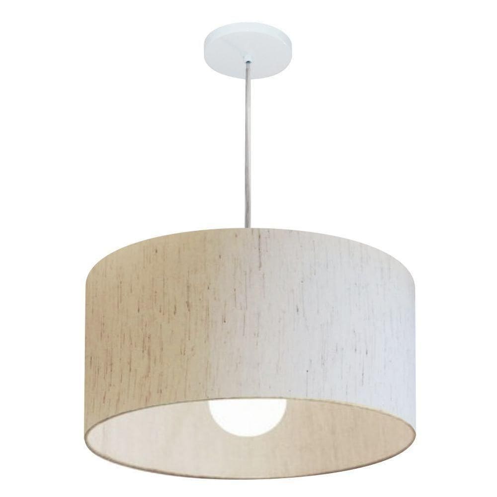Lustre Pendente Cilíndrico Vivare Md-4204 Cúpula Em Tecido 45x25cm - Bivolt Linho Bege 127/220v