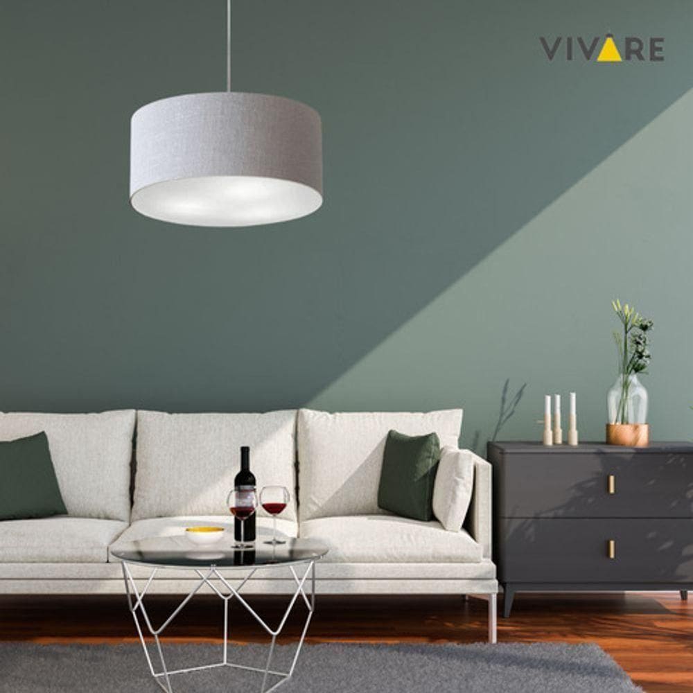 Lustre Pendente Cilíndrico Vivare Md-4213 Cúpula Em Tecido 50x30cm - Bivolt Rustico-cinza 127/220v