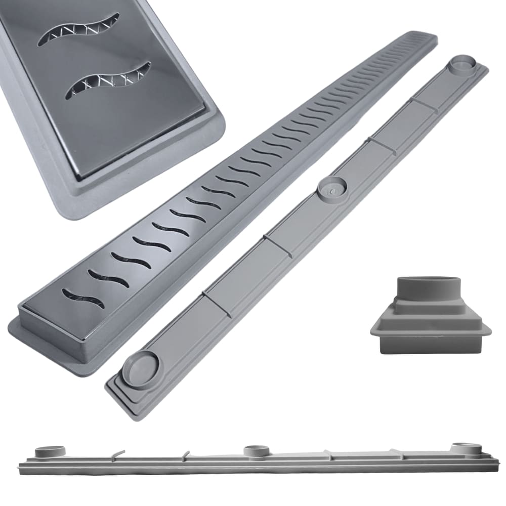 Ralo Linear 5x70 Inox Ondas SS Coletor Raso 3cm Banheiro Cinza