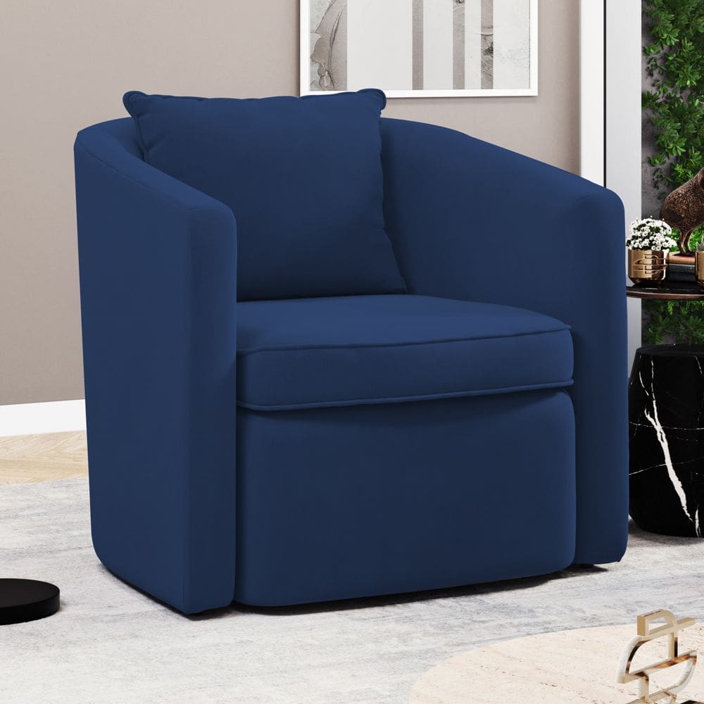 Poltrona Decorativa Sala de Estar Aimê Veludo Azul Marinho - Desk Design