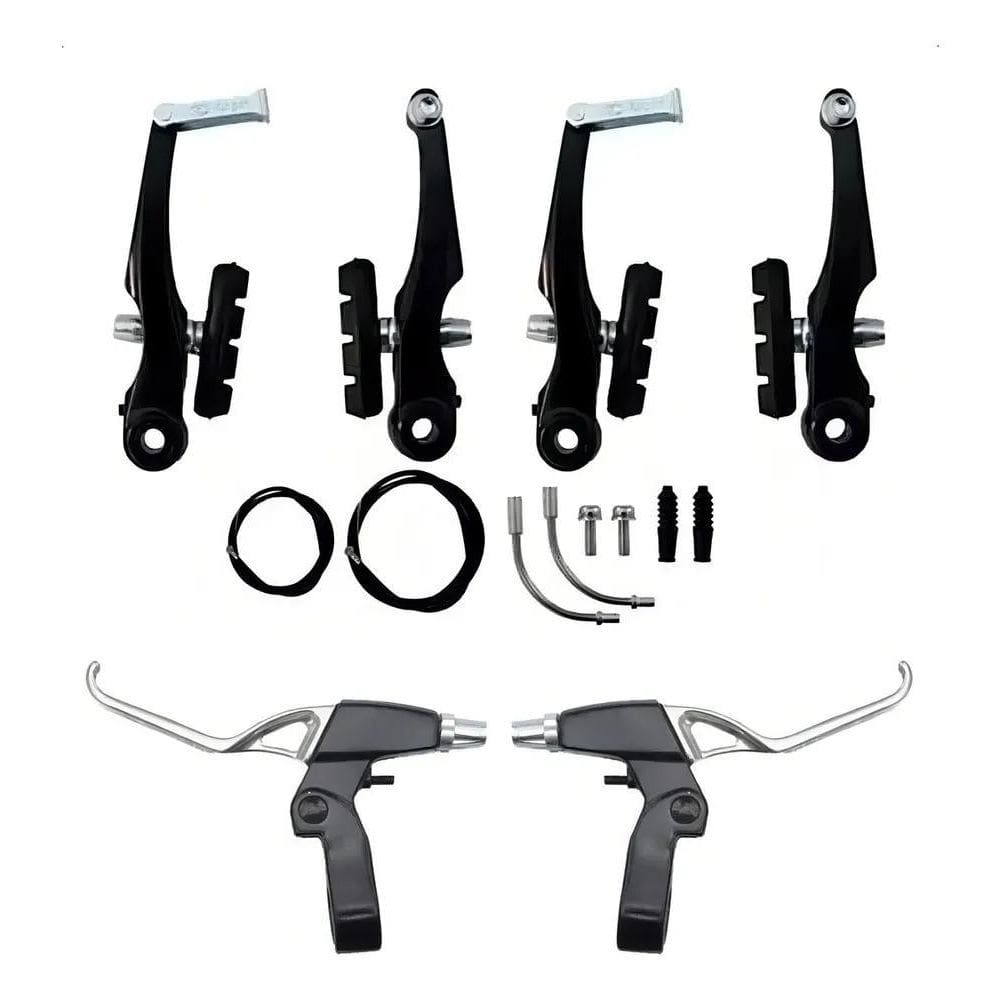 2X Freio V-Brake Kit Bicicleta C Manete Alumínio Logan Compl