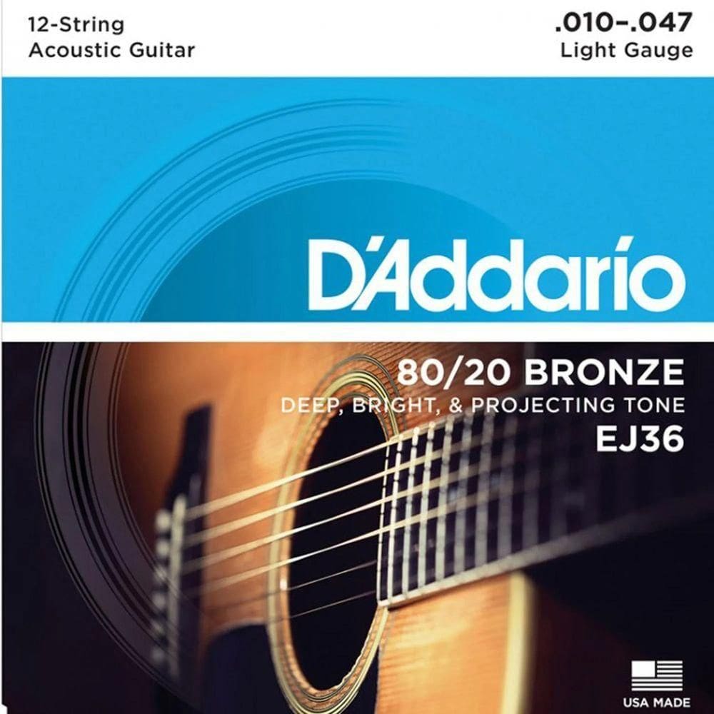 Encordoamento Violão 12 Cordas Aco Ej36 010 80-20 Bronze D Addario