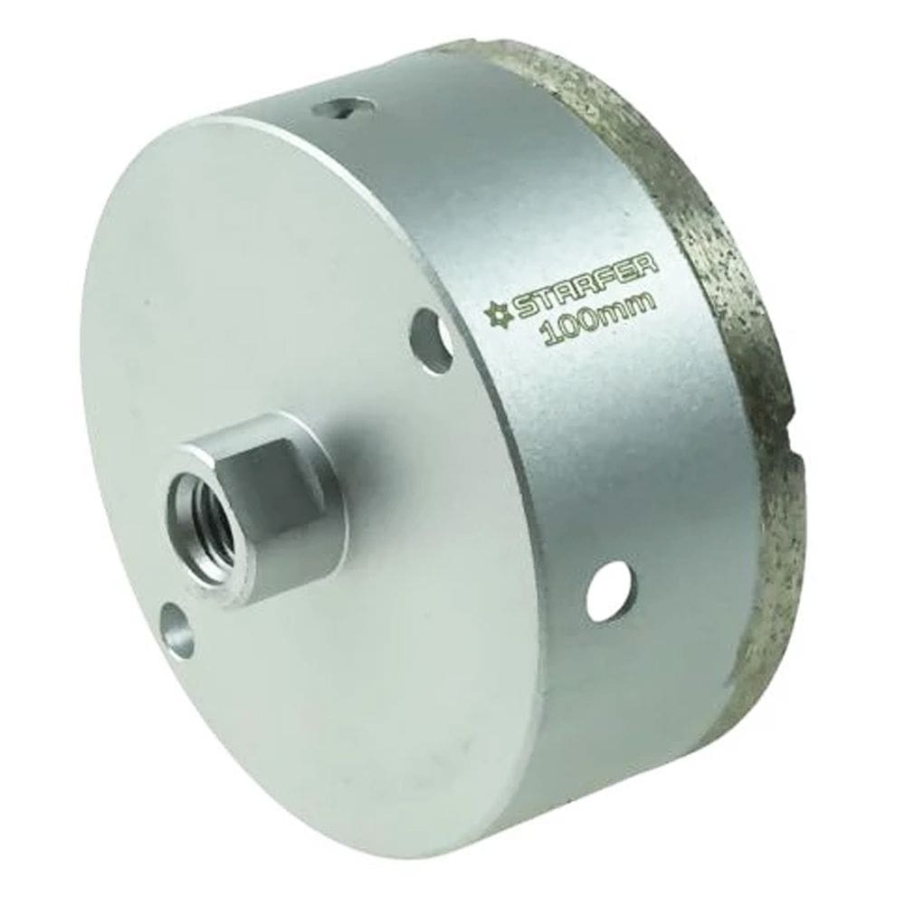 Broca Serra Copo Diamantada 100mm Rosca M14 para Esmerilhadeira Furos Limpos Telhas Tijolos Cêramica Azulejo