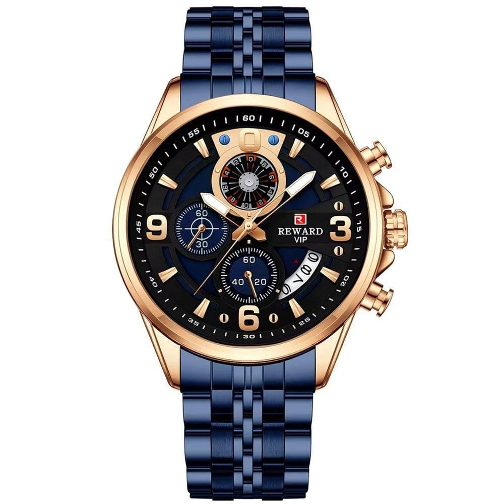 Relógio Masculino Esportivo De Quartzo De Aço Inoxidável À Prova Da Água Azul