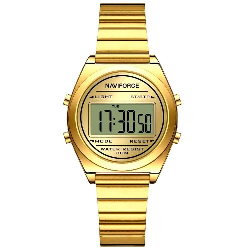Relógio Digital Feminino Com Pulseira De Aço Inoxidável De Quartzo Elegante Dourado