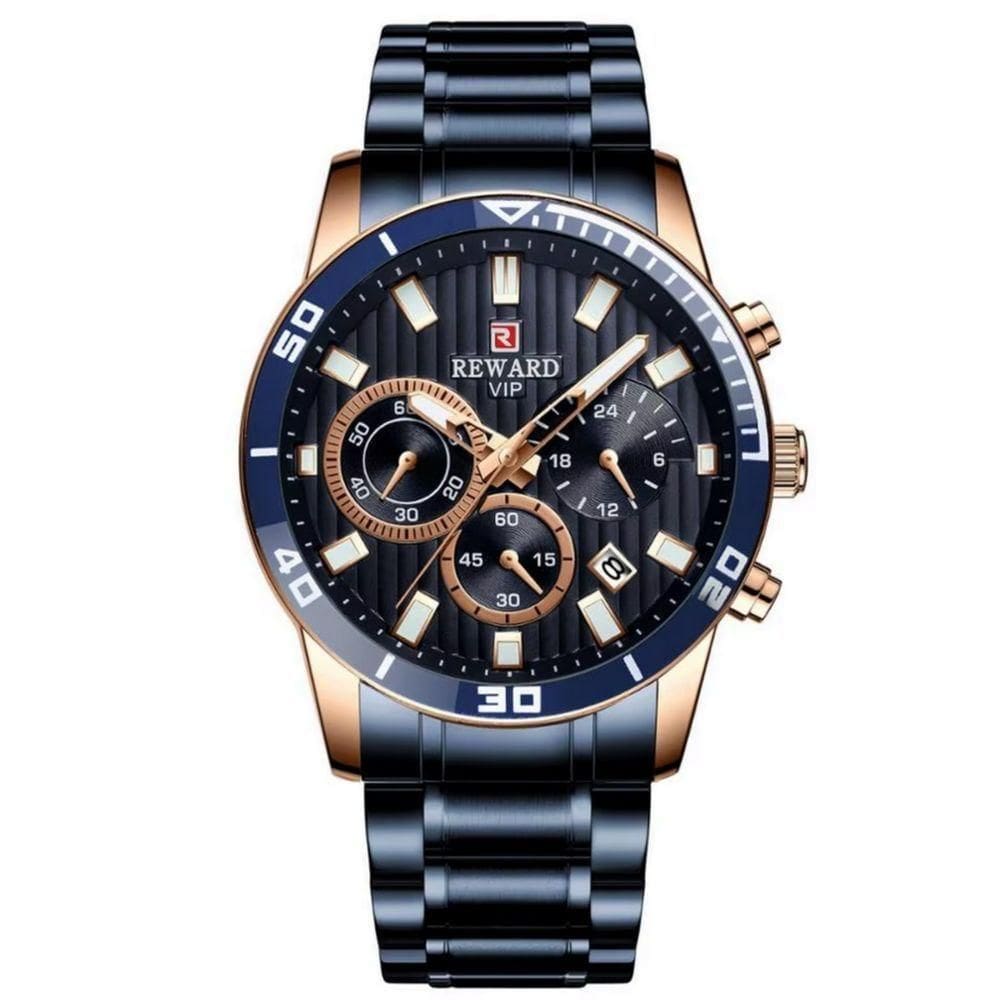 Relógio De Quartzo Casual Masculino Pulseira De Aço Inoxidável À Prova Da Água Azul