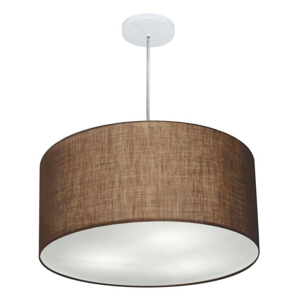 Lustre Pendente Cilíndrico Vivare Md-4215 Cúpula Em Tecido 55x30cm - Bivolt Café 127/220v