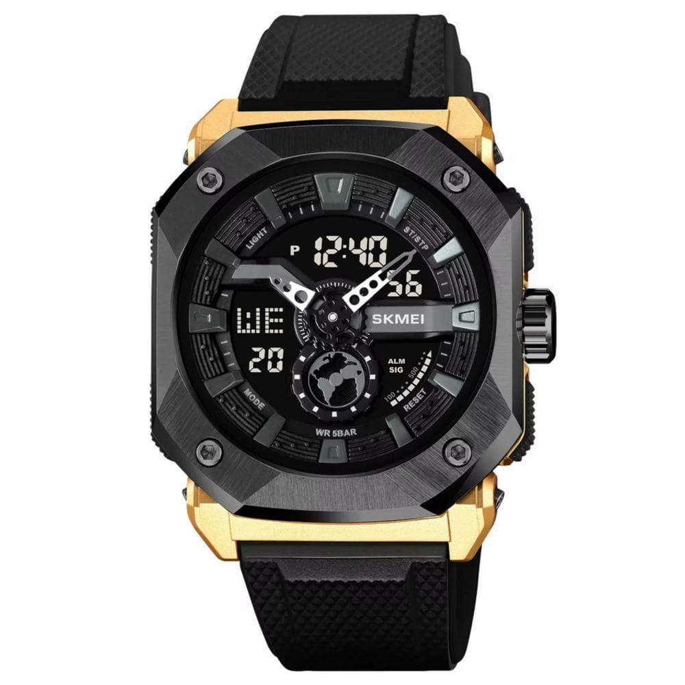 Relógio Esportivo Luz Led Masculino Cronômetro Impermeável Multifuncional Dourado