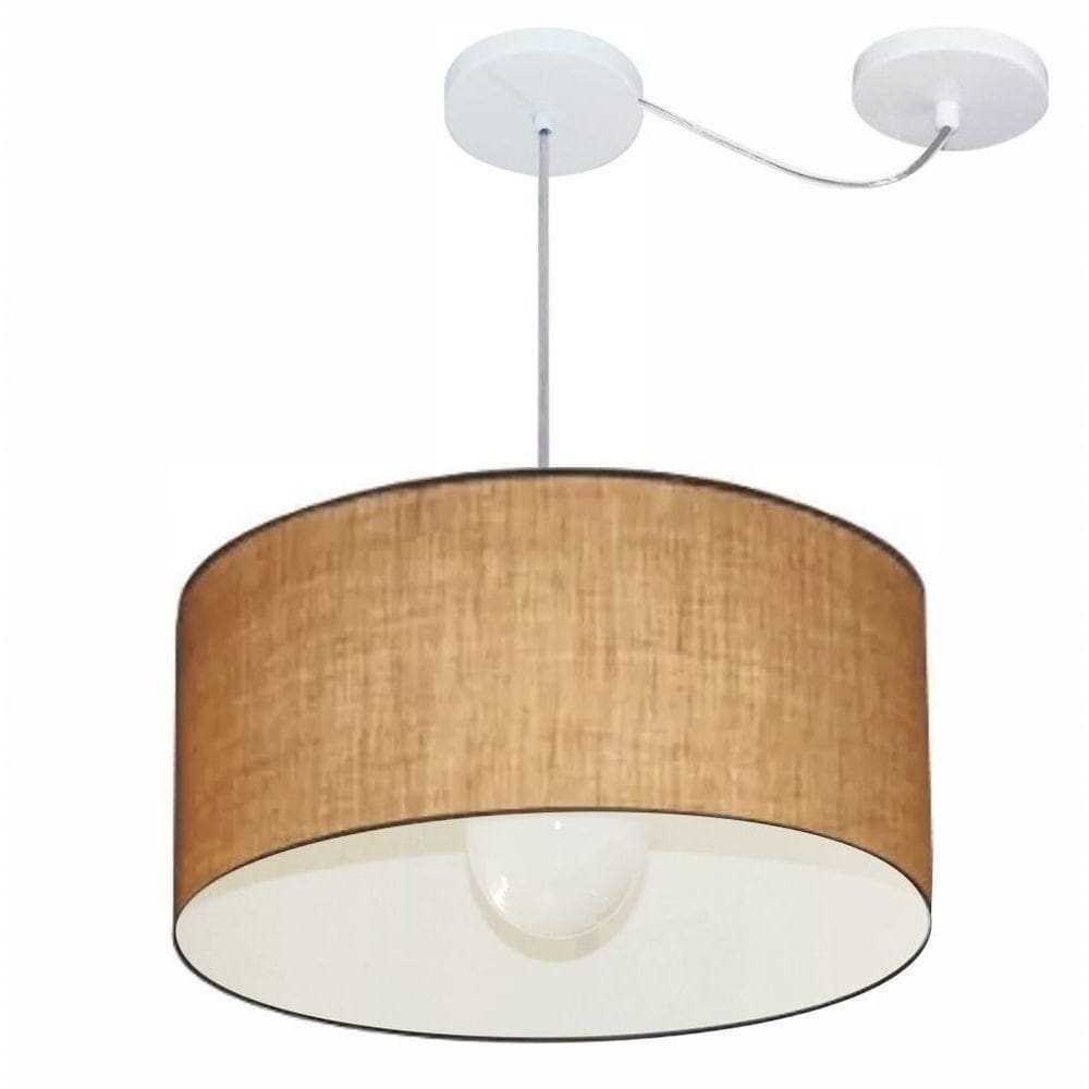 Lustre Pendente Cilíndrico Com Desvio Md-4230 Cúpula Em Tecido 50x25cm Palha - Bivolt