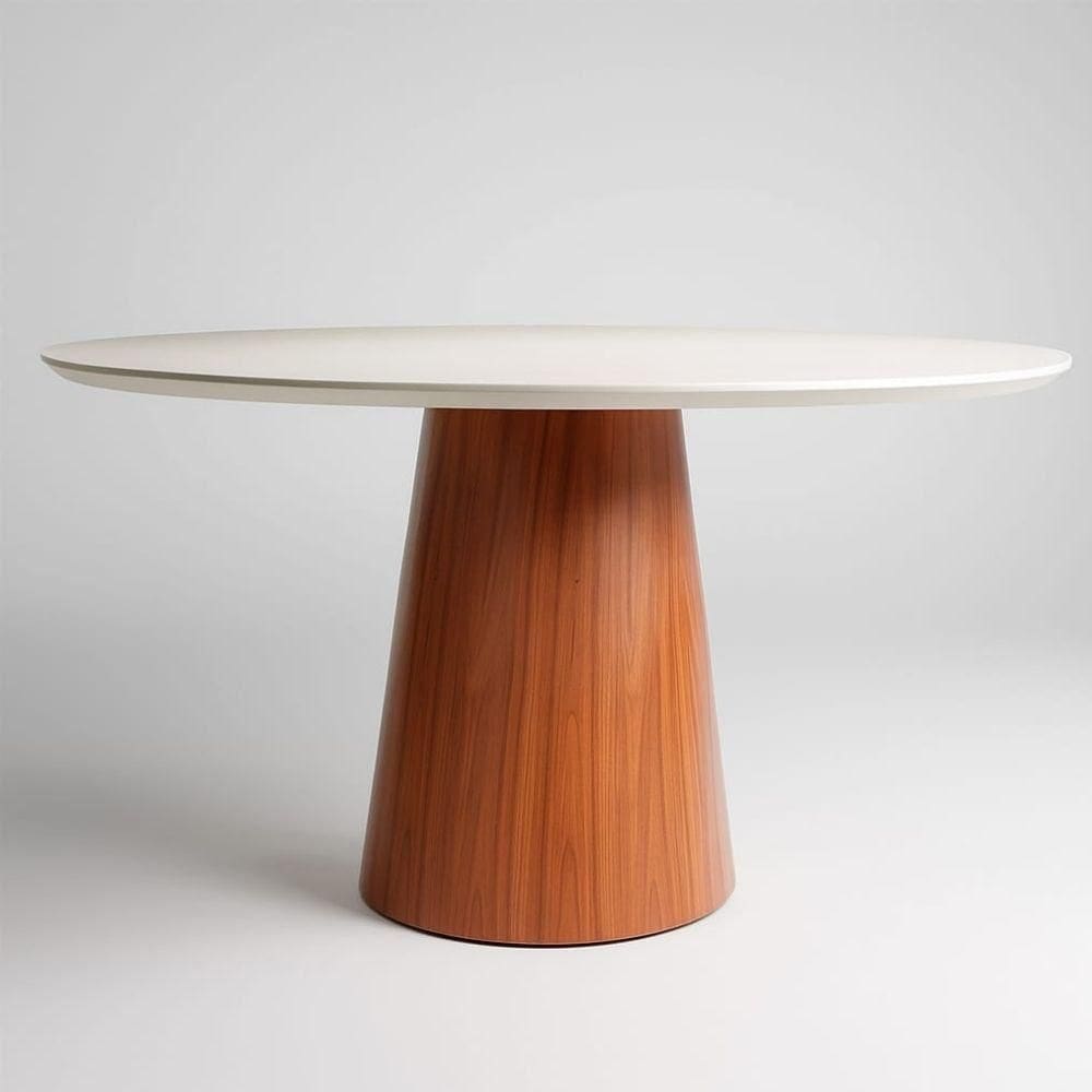 Mesa De Jantar Cone Tampo Laqueado Com Vidro Facilita Decor Off White