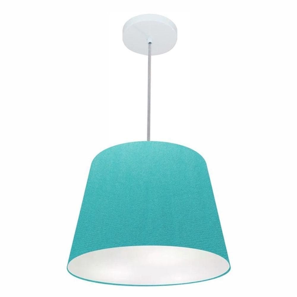 Lustre Pendente Cone Md-4155 Cúpula Em Tecido 30/40x30cm Azul Turquesa - Bivolt