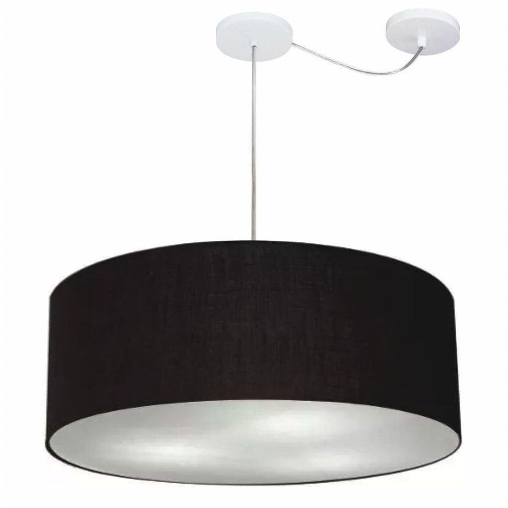 Lustre Pendente Cilíndrico Com Desvio Md-4266 Cúpula Em Tecido 60x21cm Preto - Bivolt