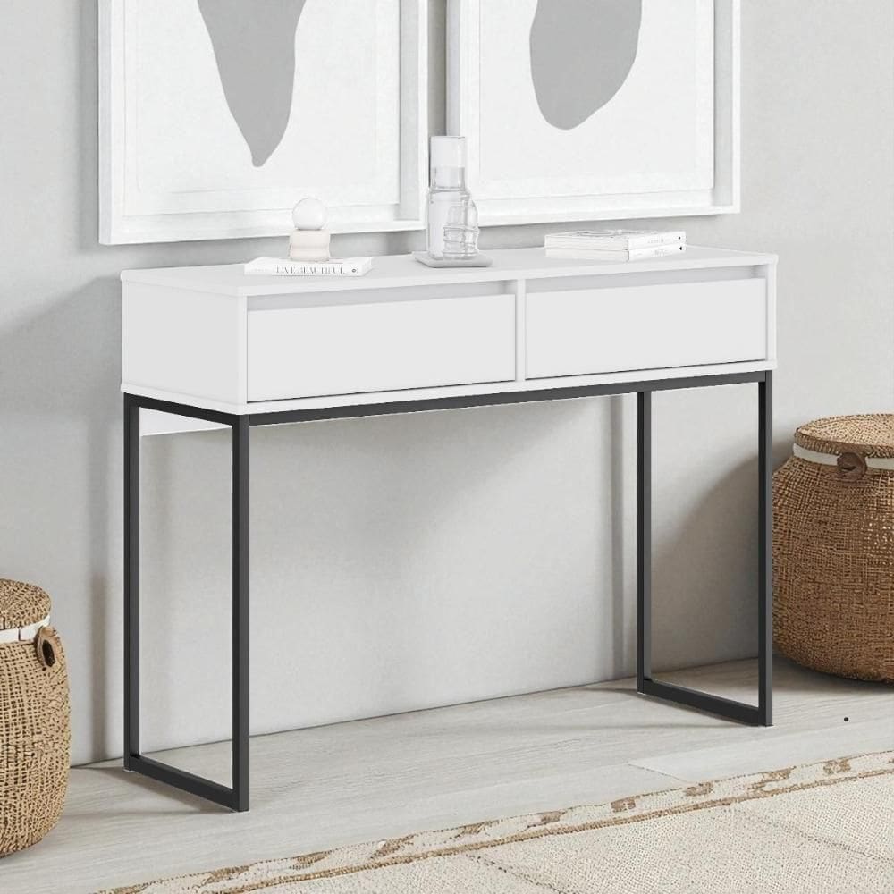 Aparador Buffet Rio 2 Gavetas Para Sala 90 Cm Branco