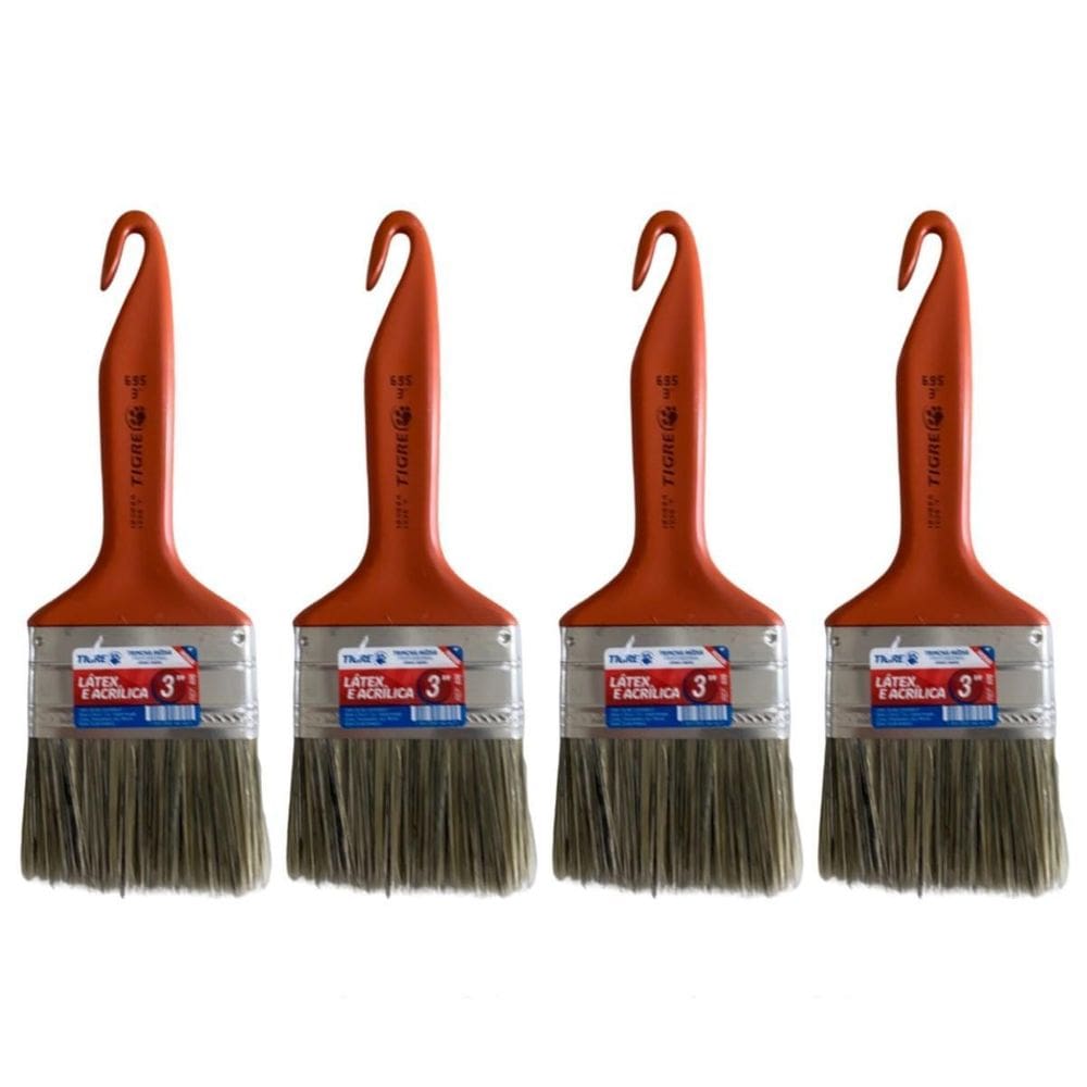 Kit 4 Trincha Pincel Para Pintura Látex Acrílica 3`` Tigre