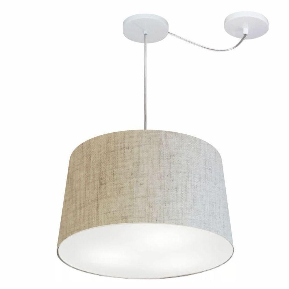 Lustre Pendente Cone Com Desvio De Centro Vivare Md-4277 Cúpula Em Tecido 40x45cm - Bivolt Rustico-bege 127/220v