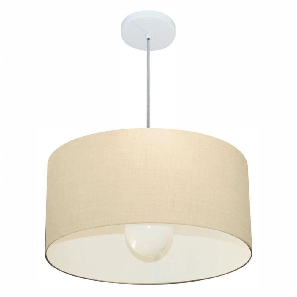 Lustre Pendente Cilíndrico Vivare Md-4206 Cúpula Em Tecido 50x25cm - Bivolt Algodão-crú 127/220v