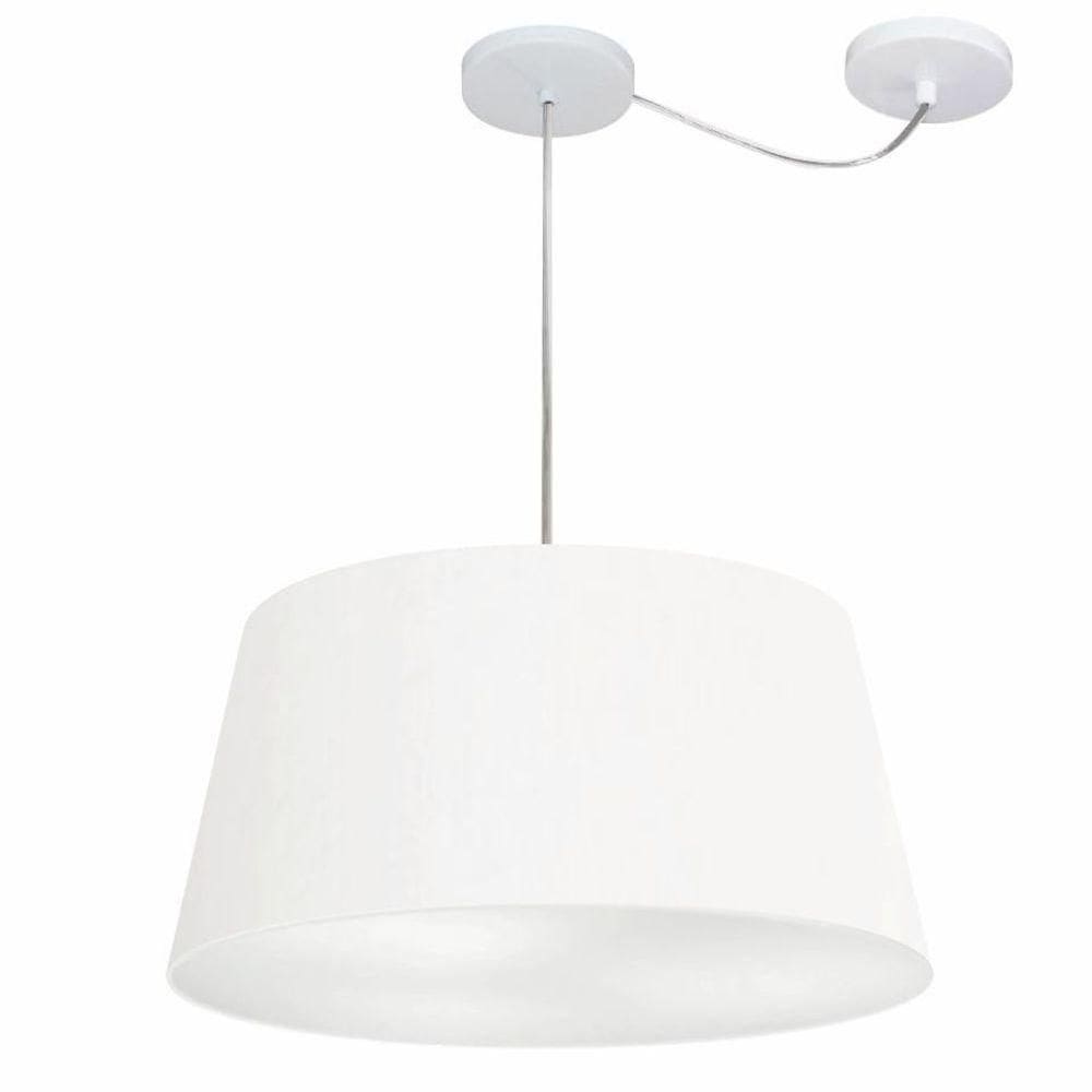 Lustre Pendente Cone Com Desvio De Centro Vivare Md-4282 Cúpula Em Tecido 40x50cm - Bivolt Branco 127/220v