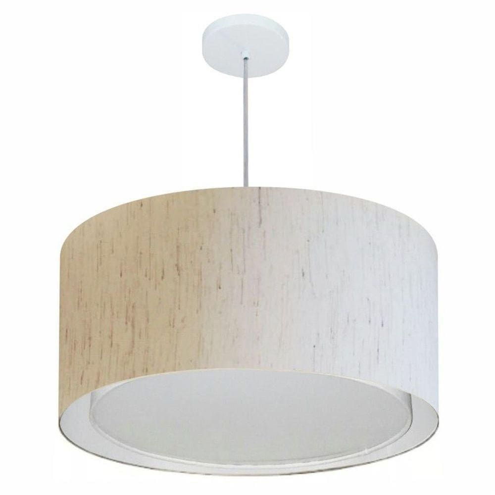 Lustre Pendente Cilíndrico Duplo Vivare Md-4296 Cúpula Em Tecido 55x30cm - Bivolt Linho Bege 127/220v