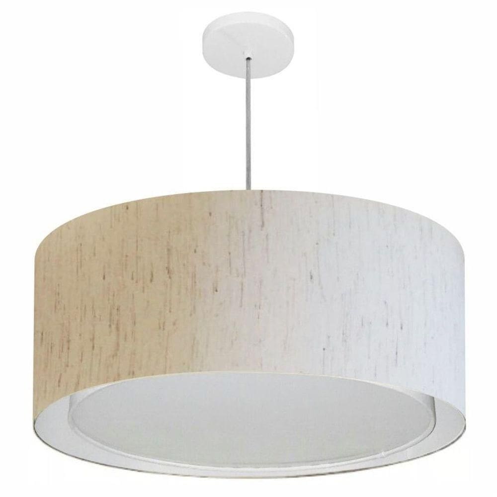 Lustre Pendente Cilíndrico Duplo Vivare Md-4298 Cúpula Em Tecido 60x30cm - Bivolt Linho Bege 127/220v