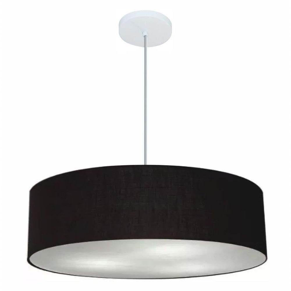 Lustre Pendente Cilíndrico Vivare Md-4221 Cúpula Em Tecido 60x15cm - Bivolt Preto 127/220v