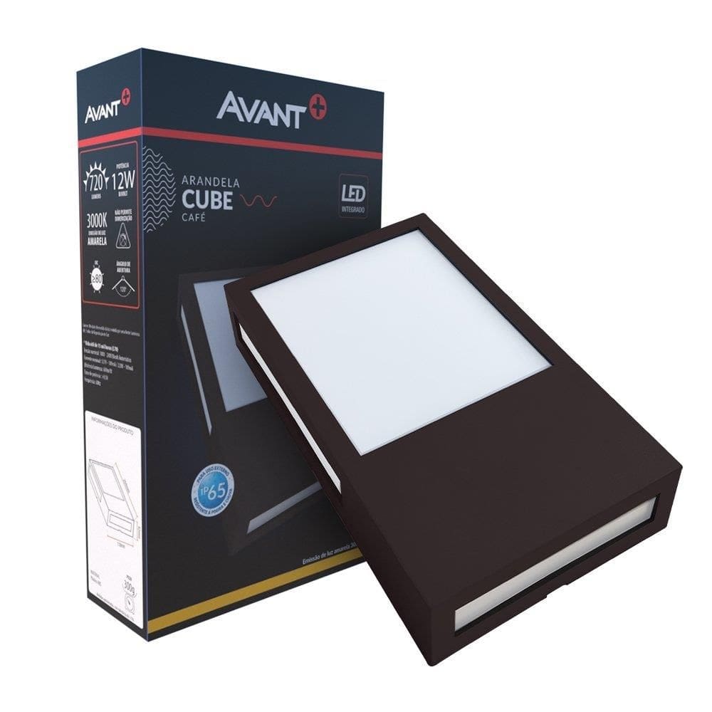 Luminária LED Avant Arandela Cube IP65 - 12W 3000K 720 Lumens Café