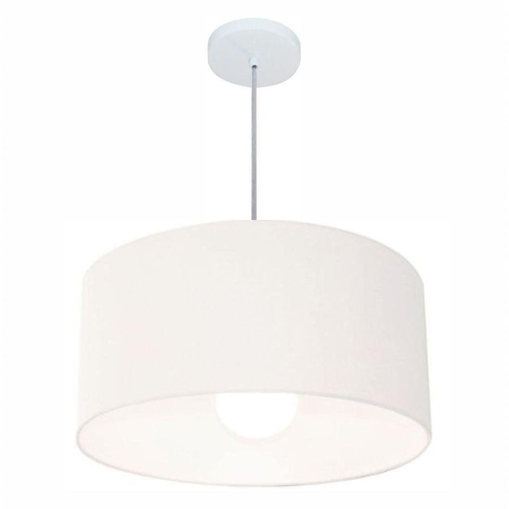 Lustre Pendente Cilíndrico Vivare Md-4206 Cúpula Em Tecido 50x25cm - Bivolt Branco 127/220v