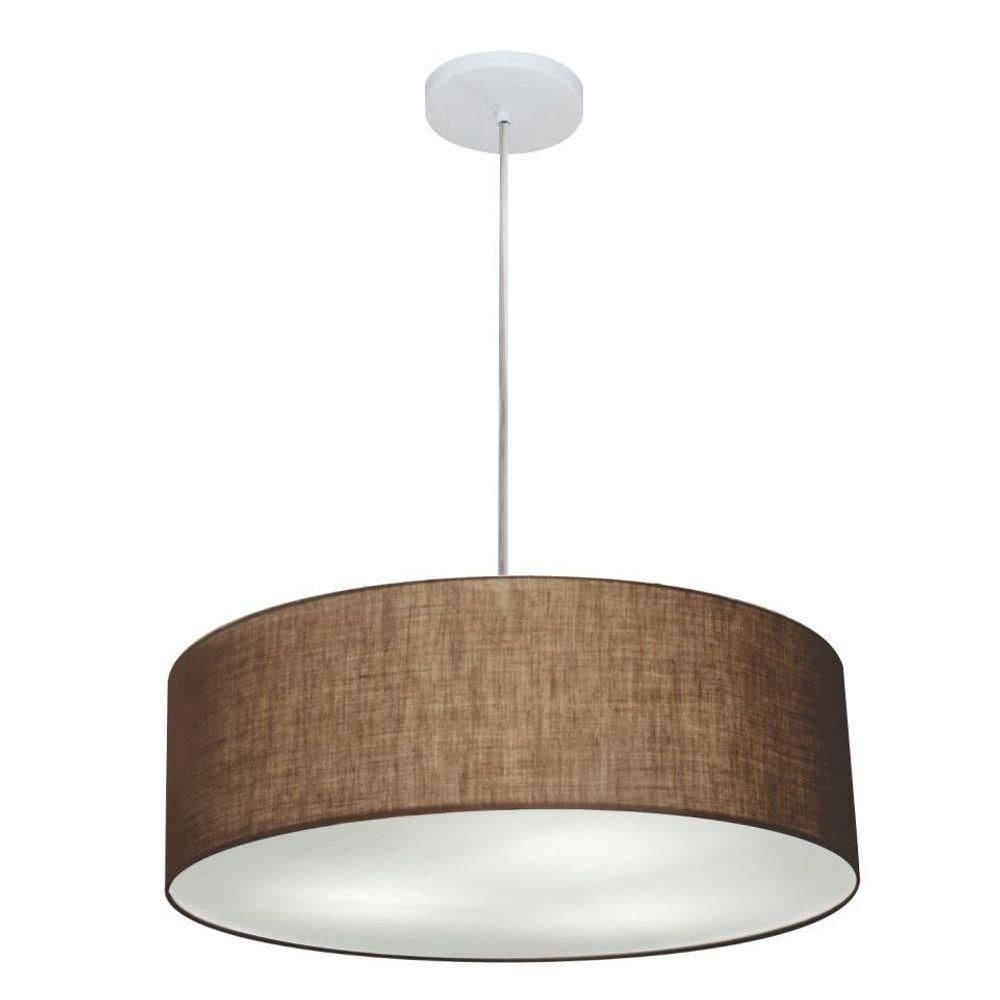 Lustre Pendente Cilíndrico Vivare Md-4254 Cúpula Em Tecido 45x15cm - Bivolt Café 127/220v