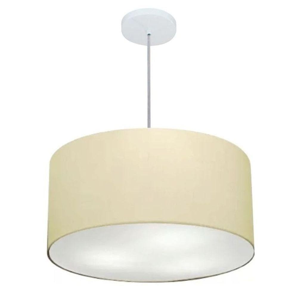 Lustre Pendente Cilíndrico Vivare Md-4242 Cúpula Em Tecido 45x25cm - Bivolt Algodão-crú 127/220v