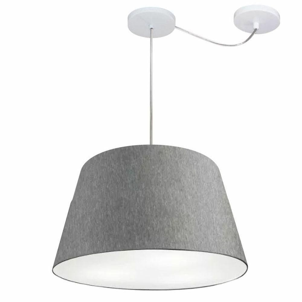 Lustre Pendente Cone Com Desvio De Centro Vivare Md-4279 Cúpula Em Tecido 30x40cm - Bivolt Rustico-cinza 127/220v