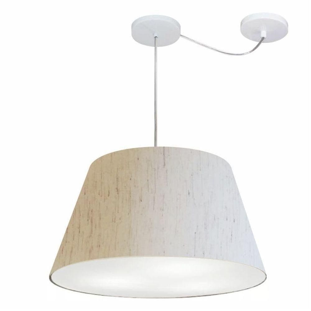 Lustre Pendente Cone Com Desvio De Centro Vivare Md-4283 Cúpula Em Tecido 35x50cm - Bivolt Linho Bege 127/220v