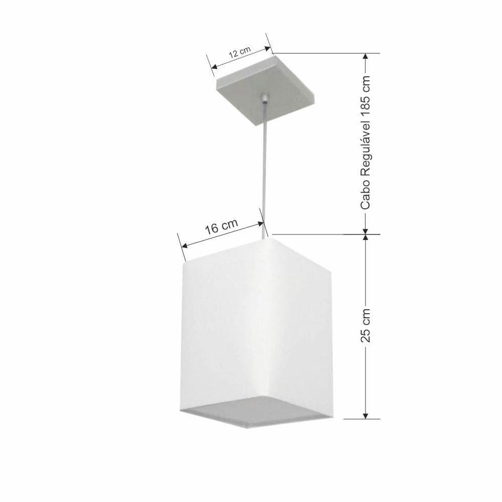 Lustre Pendente Quadrado Md-4007 Cúpula Em Tecido 25/16x16cm Branco - Bivolt