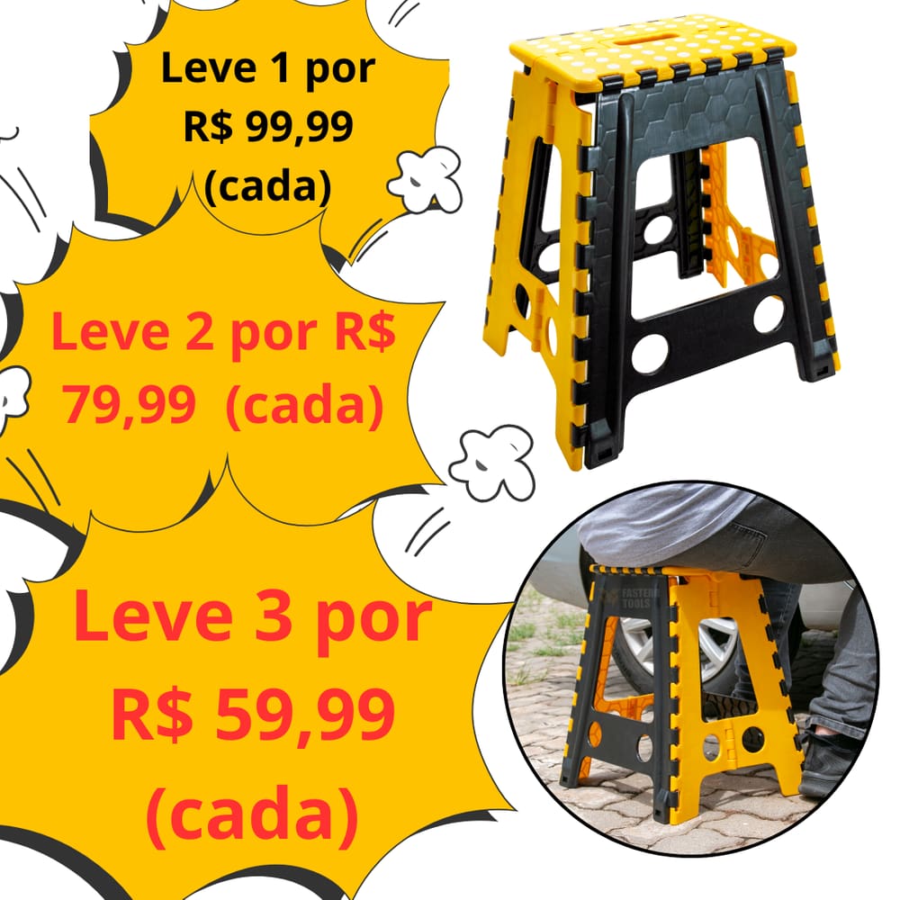 Leve Mais Por Menos Banqueta Plástica Dobrável Altura 45cm Aguenta até 150kg Leve em Qualquer Lugar - FST015