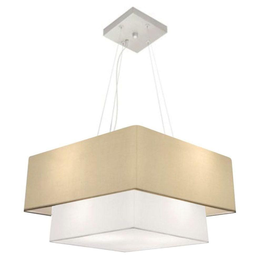 Lustre Pendente Duplo Quadrado Vivare Md-4066 Cúpula Em Tecido 50x35cm Algodão Crú / Branco - Bivolt