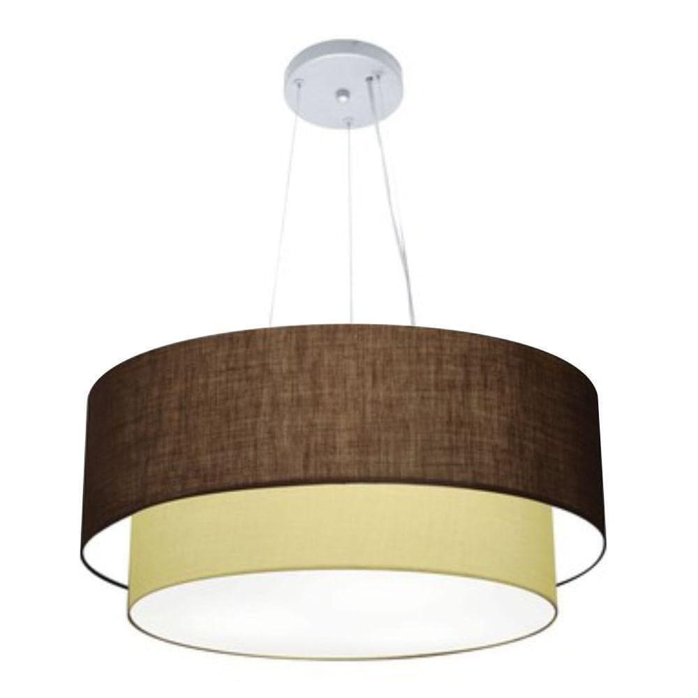 Lustre Pendente Duplo Cilíndrico Vivare Md-4082 Cúpula Em Tecido 60x50cm - Bivolt Café-algodão-crú 127/220v