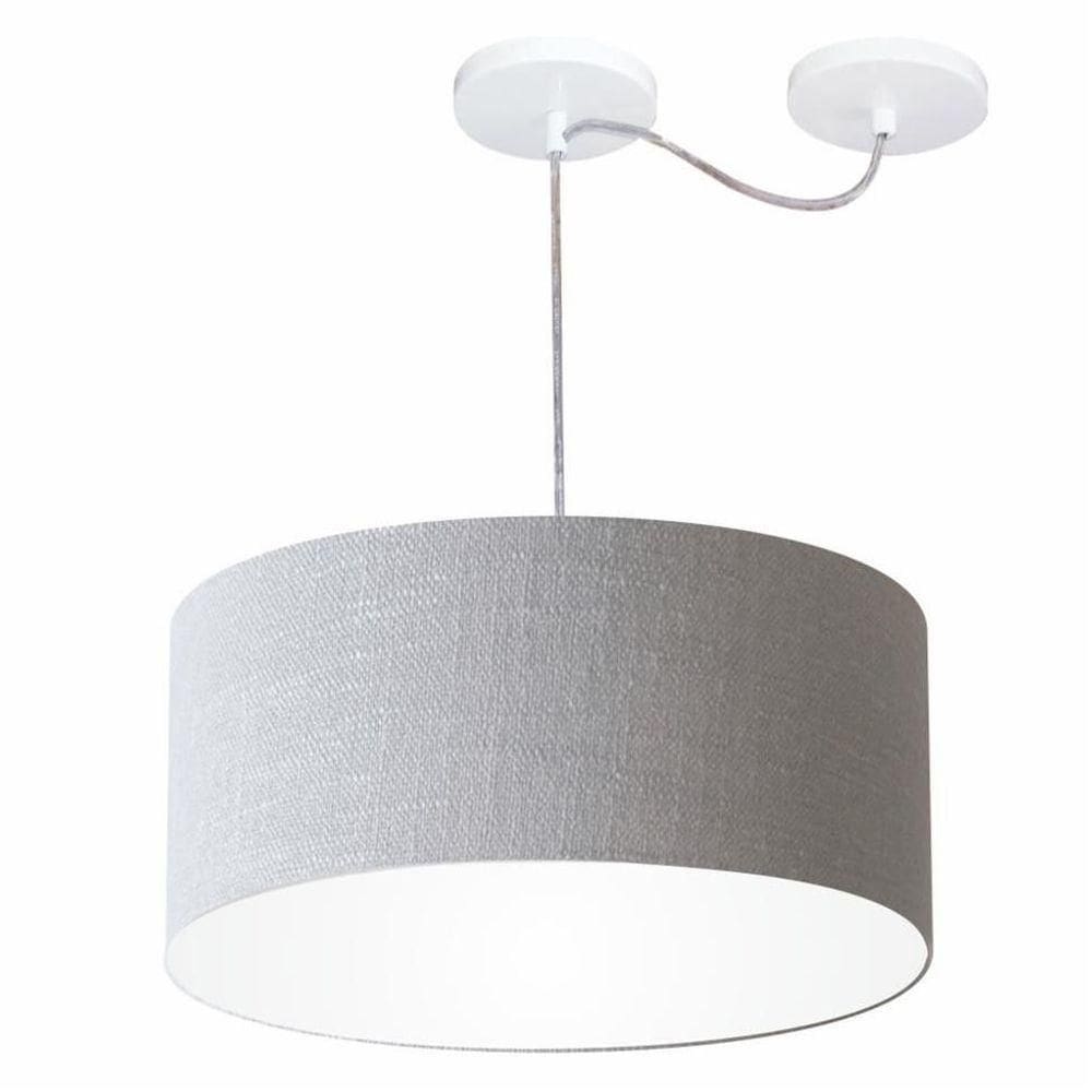Lustre Pendente Cilíndrico Com Desvio De Centro Vivare Md-4151 Cúpula Em Tecido 50x25cm - Bivolt Rustico-cinza 127/220v