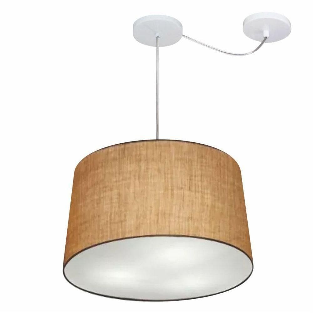Lustre Pendente Cone Com Desvio De Centro Vivare Md-4281 Cúpula Em Tecido 40x45cm - Bivolt Palha 127/220v
