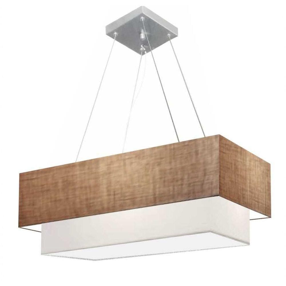 Lustre Pendente Retangular Vivare Md-4138 Cúpula Em Tecido 70x30cm X 60x25cm - Bivolt Palha-branco 127/220v