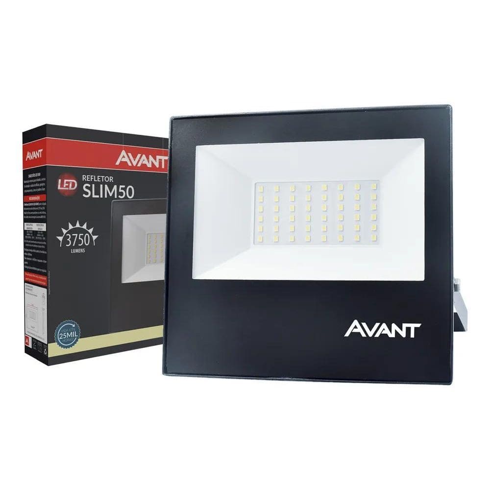 2X Refletor Led Slim 50W 4000K Ip65 A Prova D`Água Preto Cod
