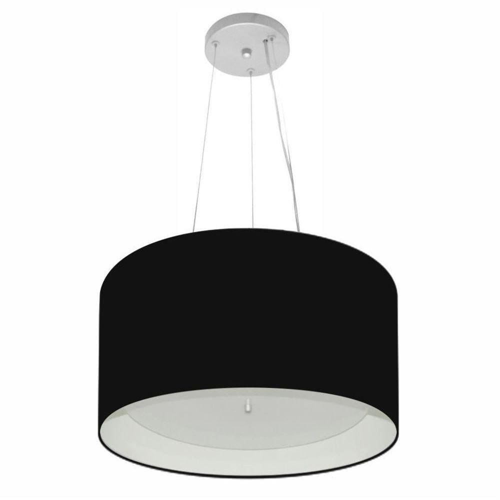 Lustre Pendente Cilíndrico Vivare Md-4319 Cúpula Em Tecido 40x25cm - Bivolt Preto-branco 127/220v