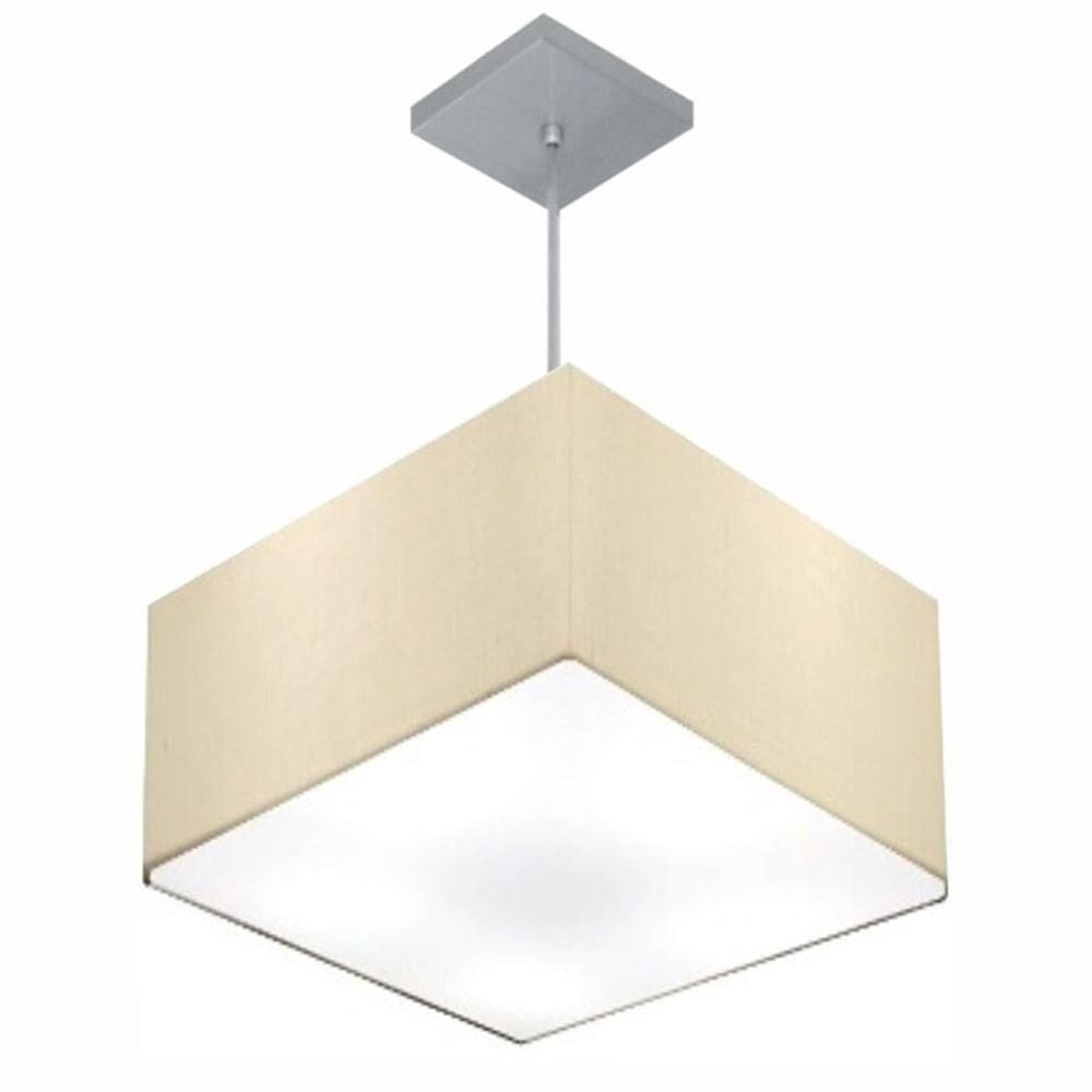 Lustre Pendente Quadrado Md-4020 Cúpula Em Tecido 21/35x35cm Algodão Crú - Bivolt