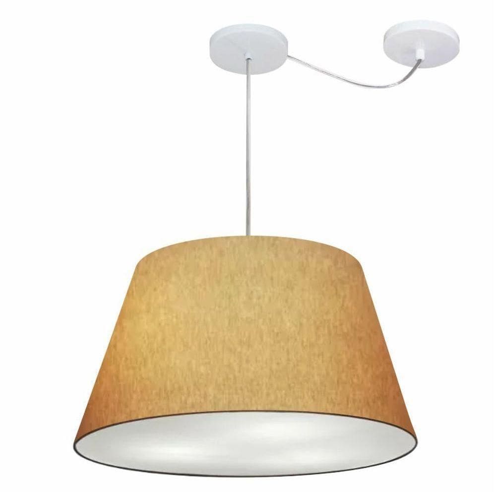 Lustre Pendente Cone Com Desvio De Centro Vivare Md-4283 Cúpula Em Tecido 35x50cm - Bivolt Palha 127/220v