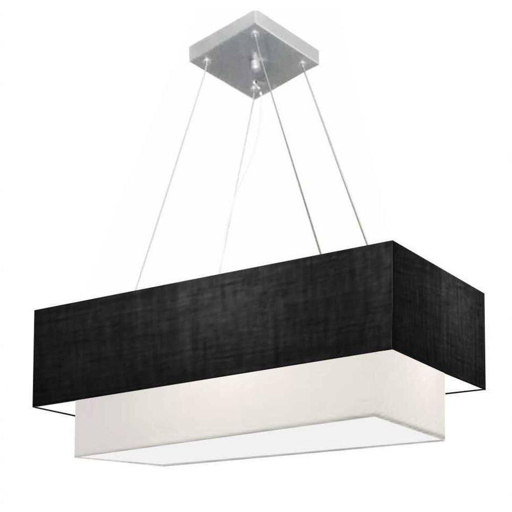 Lustre Pendente Retangular Vivare Md-4138 Cúpula Em Tecido 70x30cm X 60x25cm - Bivolt Preto-branco 127/220v