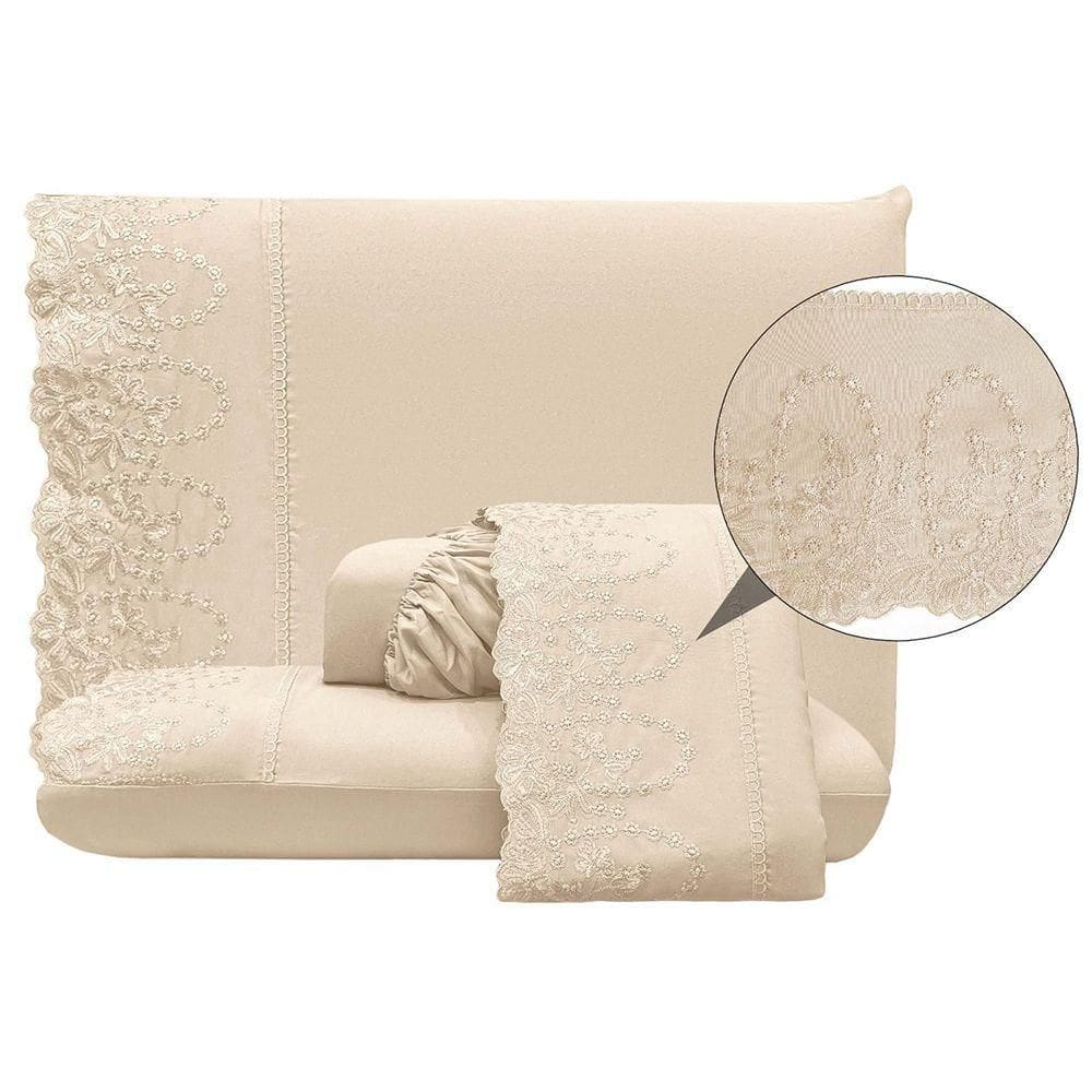 Jogo De Cama Lençol King Desirre 4 Peças - Palha - 100% Poliéster