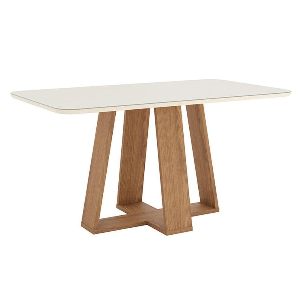 Mesa de Jantar Lins 160 cm Canto Arredondado com Vidro Nature Off White - Henn