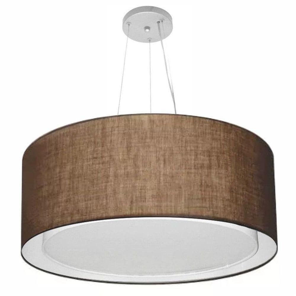 Lustre Pendente Cilíndrico Duplo Vivare Md-4302 Cúpula Em Tecido 60x30cm - Bivolt Café 127/220v
