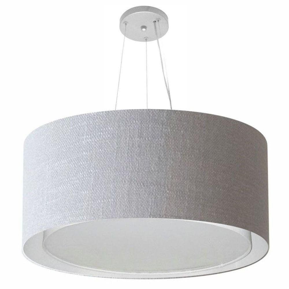 Lustre Pendente Cilíndrico Duplo Vivare Md-4301 Cúpula Em Tecido 55x30cm - Bivolt Rustico-cinza 127/220v